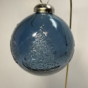 Vintage Heavy‎ blue glass Christmas ball ornament with raised tree design 3 in